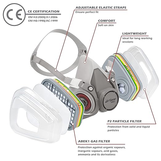 AirGearPro M-500 ABEK1-P2 Reusable Respirator Mask | Anti-Dust Gas mask Ideal - Image 2