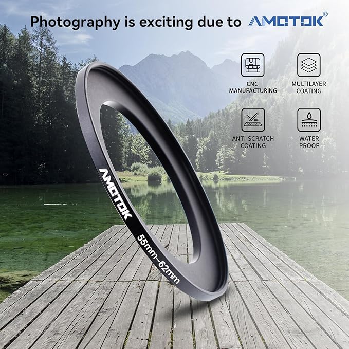 55mm Lens to 62mm Camera Lens Adapter, 55mm to 62mm Filter Step-up Ring Adapter - Image 2