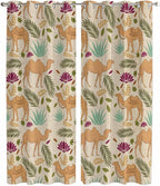2 Panel Kitchen Cafe Curtains, Desert Camels Sunlight Filtering Nature Air by Hokiten