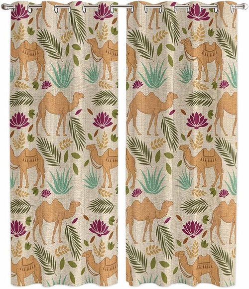 2 Panel Kitchen Cafe Curtains, Desert Camels Sunlight Filtering Nature Air by Hokiten