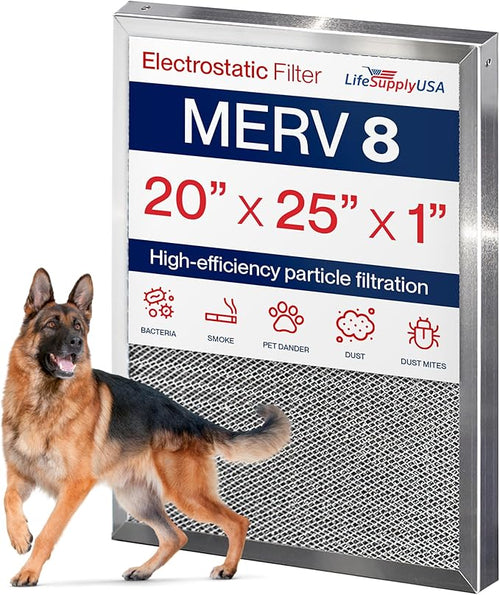20x25x1 Electrostatic Air Filter, MERV 8, Reusable Furnace AC/HVAC Filter by LifeSupplyUSA