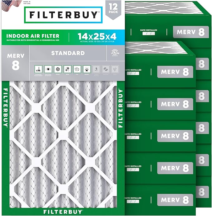 Filterbuy 14x25x4 Air Filter MERV 8 Essential Dust & Allergy Defense, by Filterbuy