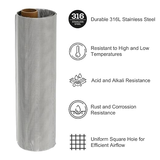 PATIKIL 40" L x 10" W Woven Wire Mesh, 60 Mesh 316L Stainless Steel Air Vent - Image 3