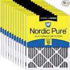 Nordic Pure 20x20x1 Furnace Air Filters MERV 10 Pleated Plus Carbon 12 Pack by NordicPure