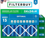 Filterbuy 24x24x4 Air Filter MERV 13 Optimal Smoke & Allergy Defense, by Filterbuy