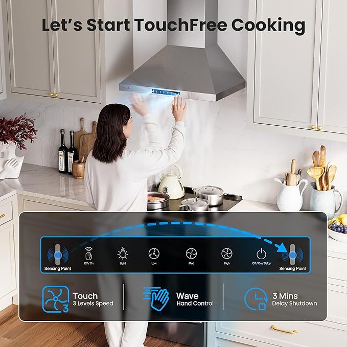 Wall Mount 30 Inch Range Hood 900 CFM, Ductless/Ducted Convertible Kitchen Hood - Image 5