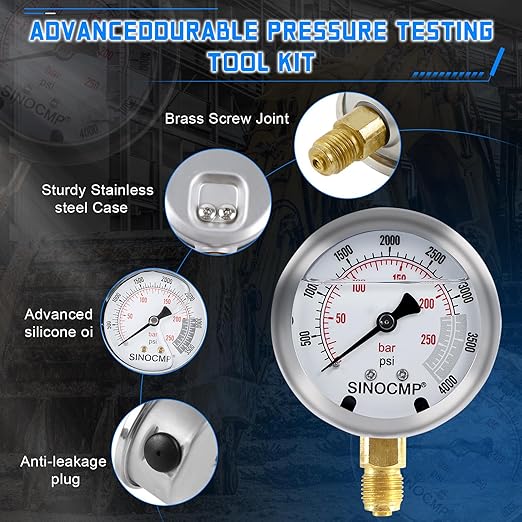 SINOCMP Hydraulic Pressure Gauge Test Kit Tractor Hydraulic Tester Set - Image 7