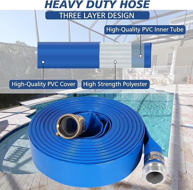 2" x 50 ft Backwash Hose for Swimming Pools, Heavy Duty PVC Lay Flat Water - Image 3