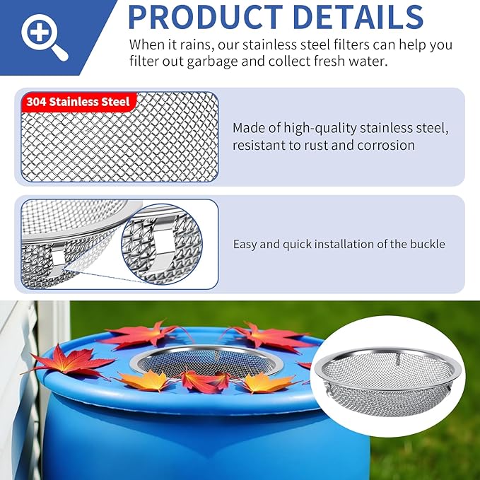 6" Rain Barrel Screen Filter for Rain Barrels, Premium 304 Stainless Steel - Image 2