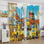 Kids Cartoon Construction Window Curtains, Funny Construction Site Cars and - Image 3