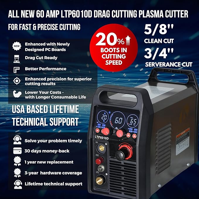 LTP6010D 60A Plasma Cutter, Drag-Cut Ready & Up to 20% Faster, 5/8" Clean - Image 4
