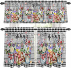 Kitchen Curtains Tiers and Valance Set of 3, Spring Flowers Light Filtering by Anzona