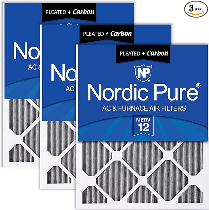 Nordic Pure 16x16x1 Furnace Air Filters MERV 12 Pleated Plus Carbon 3 Pack by NordicPure