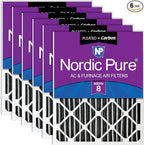Nordic Pure 16x25x4 Pleated Plus Carbon Air Filters MERV 8 6 Pack by NordicPure