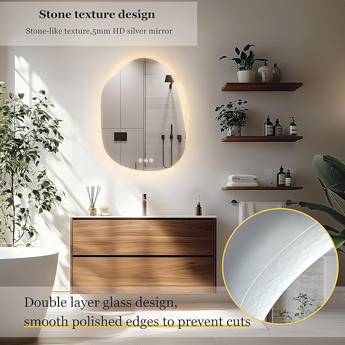 LUVODI Lighted LED Bathroom Mirror: 36”x28”Irregular Stone Pattern Frosted Wall - Image 6