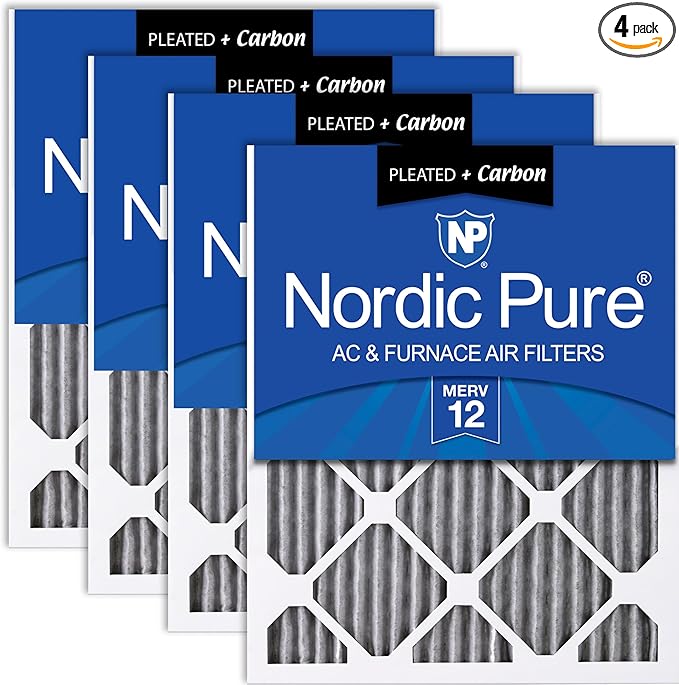 Nordic Pure 20x20x1 Furnace Air Filters MERV 12 Pleated Plus Carbon 4 Pack by NordicPure