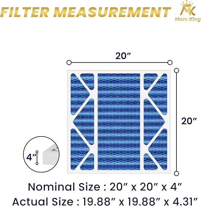 MervKing 20x20x4 Air Filter Actual Size: 19.88" x 19.88" x 4.31" MERV 11 MPR - Image 2
