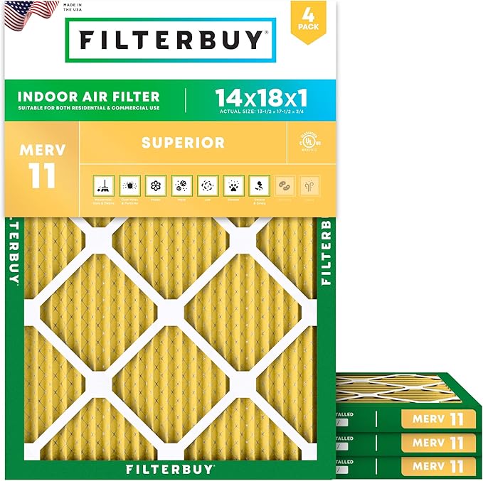 Filterbuy 14x18x1 Air Filter MERV 11 Superior Pet & Allergy Defense, by Filterbuy