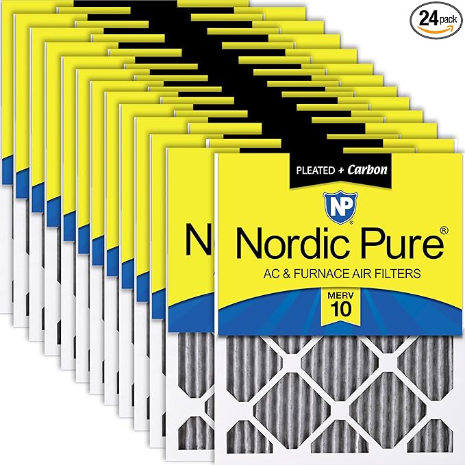 Nordic Pure 20x20x1 Furnace Air Filters MERV 10 Pleated Plus Carbon 24 Pack by NordicPure