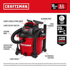 CRAFTSMAN CMXEVBE18695 16 Gallon 6.5 Peak HP Wet Dry Vac, Heavy-Duty Shop - Image 2