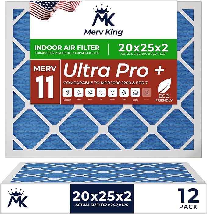 MervKing 20x25x2 Air Filter Actual Size: 19.7" x 24.7" x 1.75" MERV 11 MPR by MervKing