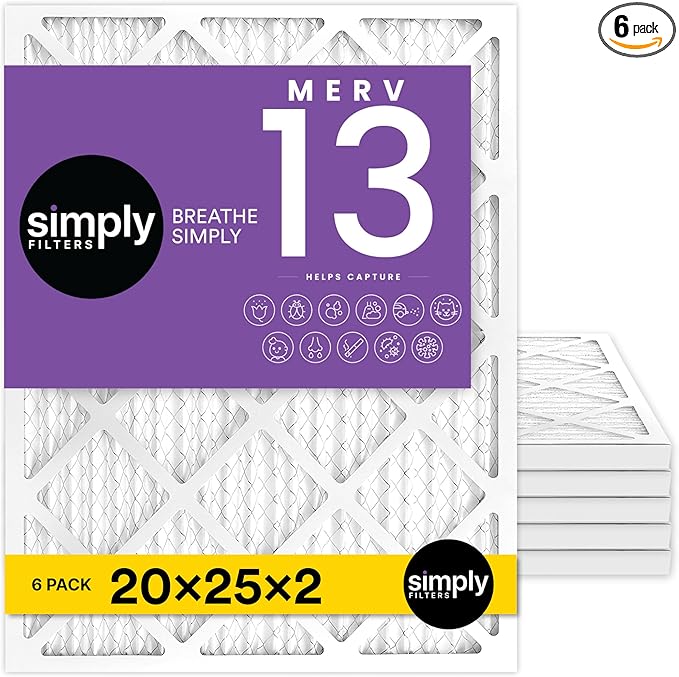 Simply 20x25x2 Air Filter, MERV 13, 6 Pack, Furnace Air Filter by SimplyFilters