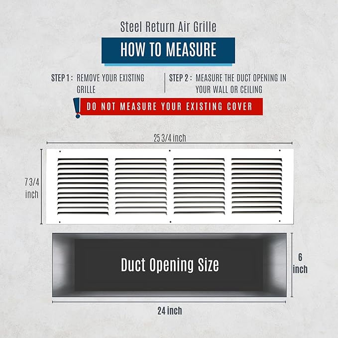 Fits 24x6 Duct Opening | Steel Return Air Grille by Handua | Vent Cover Grill - Image 2