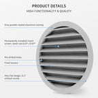 calimaero® WSGG 8" Inch Gray Round Metal Air Vent Grill Cover Flat Louver - Image 4
