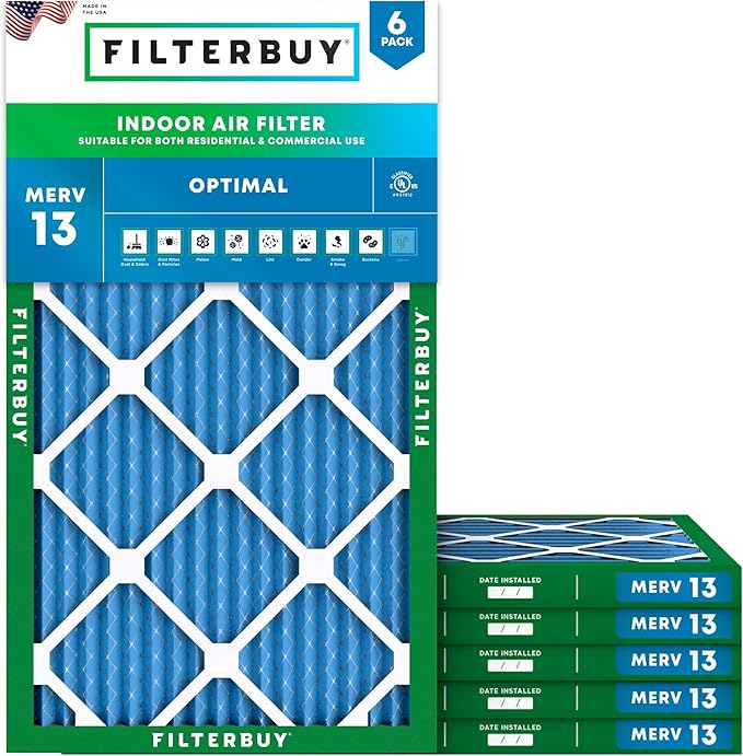Filterbuy 13x21.5x1 Air Filter MERV 13 Optimal Smoke & Allergy Defense by Filterbuy
