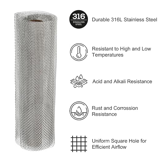 PATIKIL 40" L x 10" W Woven Wire Mesh, 10 Mesh 316L Stainless Steel Air Vent - Image 3