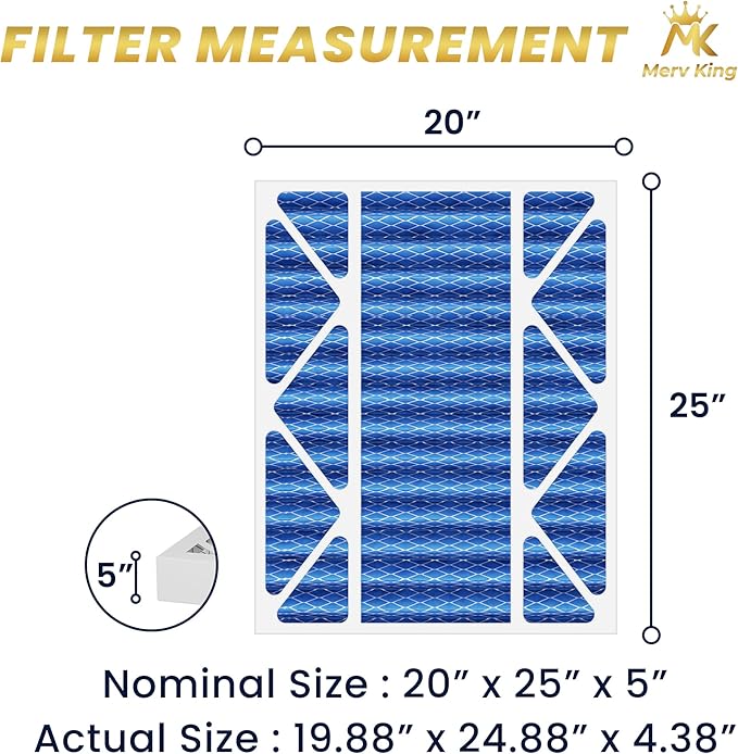 MervKing 20x25x5 Air Filter Actual Size: 19.88" x 24.88" x 4.38" MERV 11 MPR - Image 2