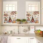 Fall Kitchen Curtain Set, Thanksgiving Gnomes Maple Leaf Pumpkin Beige Window - Image 4