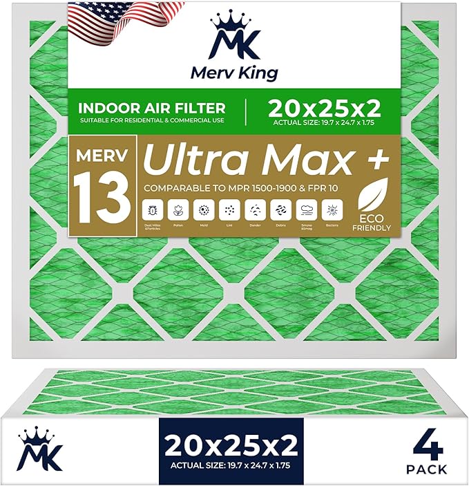 MervKing 20x25x2 Air Filter Actual Size: 19.7" x 24.7" x 1.75" MERV 13 MPR by MervKing