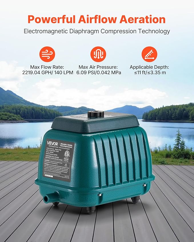 VEVOR Commercial Linear Air Pump 2219 GPH | High Output Aerator - Image 2