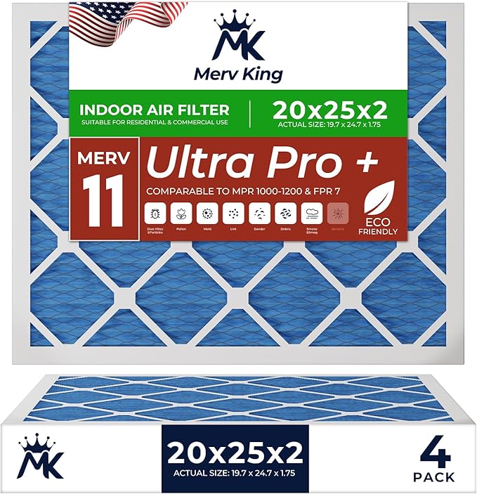 MervKing 20x25x2 Air Filter Actual Size: 19.7" x 24.7" x 1.75" MERV 11 MPR by MervKing