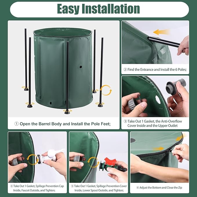 THUNDERBAY 53 Gallon Collapsible Rain Barrel, Portable Rain Barrels to Collect - Image 5