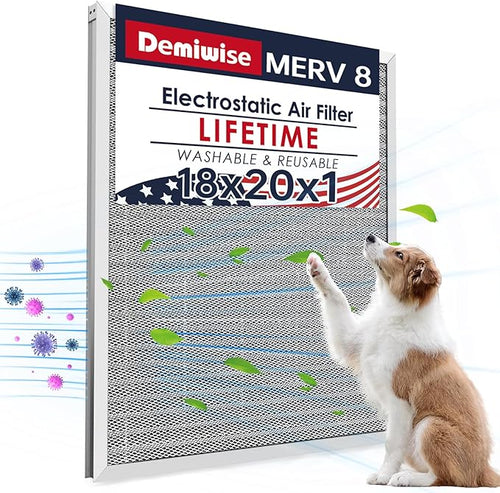18x20x1 Electrostatic Air Filter, MERV 8 Reusable Aluminum AC/HVAC Furnace by Demiwise
