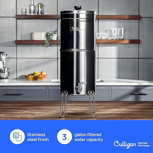 Culligan MaxClear 3 Gallon Gravity Water Filter System, Brushed Stainless-Steel - Image 2