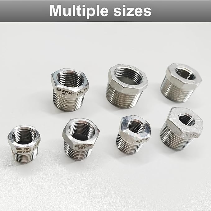 2 Pcs 304 Stainless Steel Reducer Hex Bushing, 3/4" Male NPT to 1/4" Female - Image 5