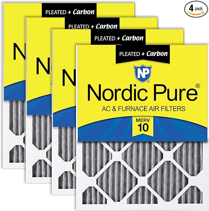 Nordic Pure 18x25x1 Furnace Air Filters MERV 10 Pleated Plus Carbon 4 Pack by NordicPure