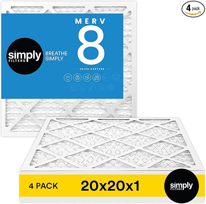 Simply 20x20x1 Air Filter, Merv 8, MPR 600, 4 Pack, Furnace Air Filter by SimplyFilters