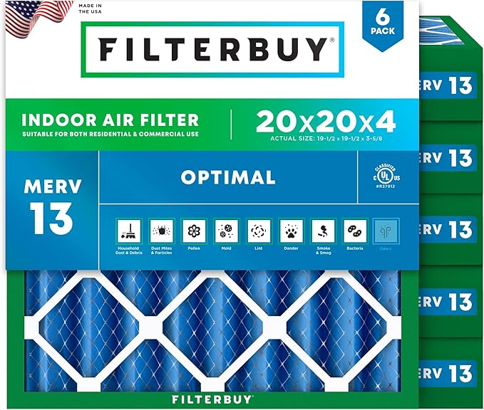 Filterbuy 20x20x4 Air Filter MERV 13 Optimal Smoke & Allergy Defense, by Filterbuy