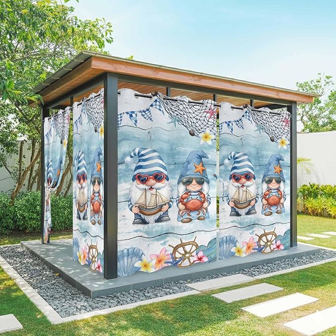 Ocean Gnome Outdoor Curtains for Patio Summer Marine Plumeria Shell Wood Blue by Unknown