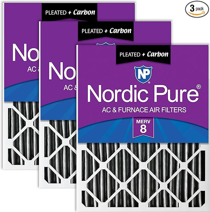 Nordic Pure 20x25x2 Furnace Air Filters MERV 8 Pleated Plus Carbon 3 Pack by NordicPure