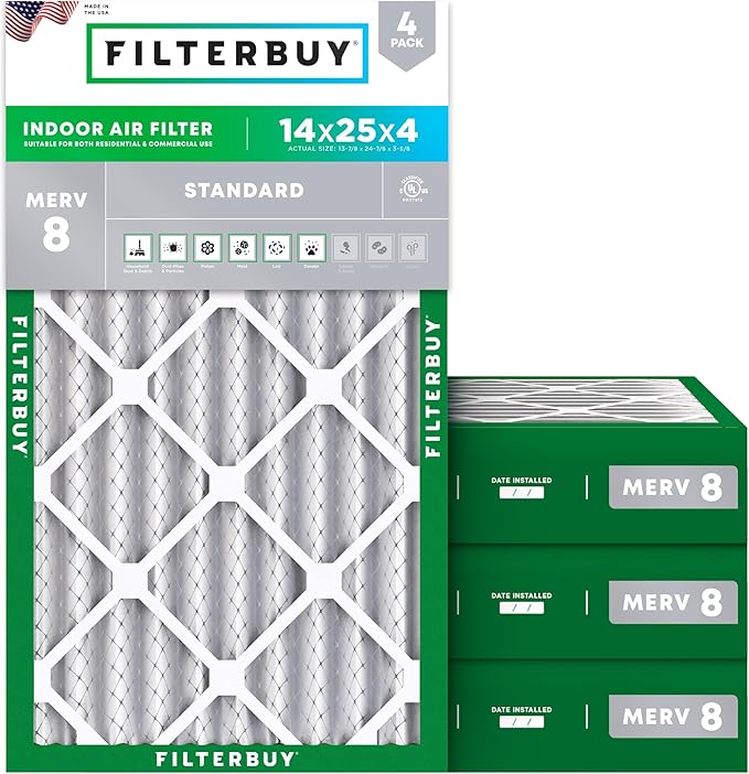 Filterbuy 14x25x4 Air Filter MERV 8 Essential Dust & Allergy Defense, by Filterbuy