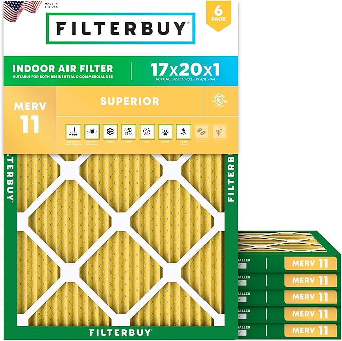 Filterbuy 17x20x1 Air Filter MERV 11 Superior Pet & Allergy Defense, by Filterbuy