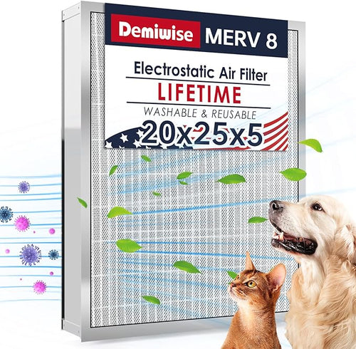 20x25x5 Washable Electrostatic Air Filter, MERV 8 Aluminum AC/HVAC Furnace by Demiwise