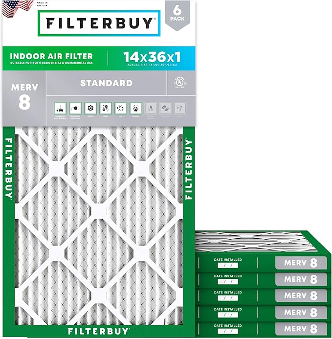 Filterbuy 14x36x1 Air Filter MERV 8 Essential Dust & Allergy Defense, by Filterbuy