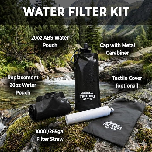 2-Pack Tactiko Survival 20oz/600ml Filtered Water Bottle Kit - Image 2