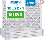 Aerostar 16x22x1 MERV 8 Pleated Air Filter, AC Furnace Air Filter, 6 Pack by AirFiltersDelivered